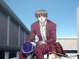 Schoolgirl gets her sweet ass nailed on the roof of the school while student watches