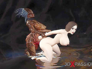 Super horny sexy secretary has hard 3D anal sex by predator futa