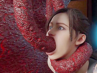 Into Space 1 - Resident Evil Claire double penetrated by tentacles