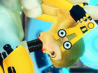 3D Sci-fi BDSM - A sexy young slut and shemale android in the lab