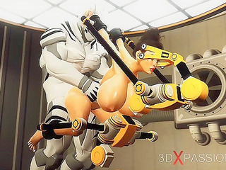 Sci-fi sex cyborg fucks hard a hot brunettes ass while bound