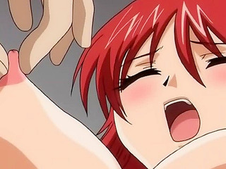 Busty anime wife with red hair gets hard fucked during her dead husbands funeral