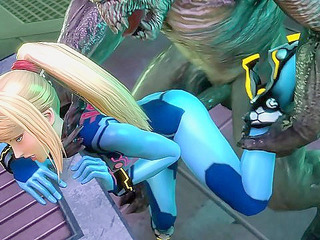 Samus Aran from Metroid fucks all kinds of monster cocks - 3D HMV